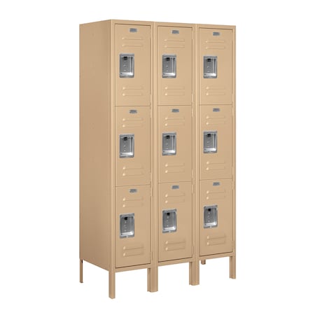 Salsbury Industries Wardrobe Locker, 36" W, 15" D, 66" H, (3) Wide, (9) Openings, Tan 63355TN-U